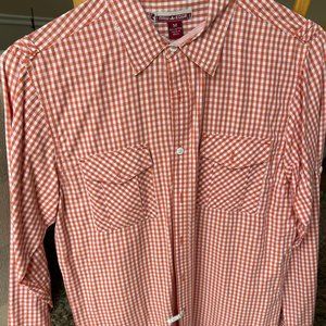 RAW EDGE Mens orange & white check pattern button down